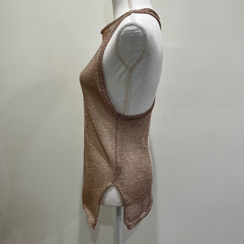 Intimately Free People Tank Top Womens Small Rose Gold Metallic Mesh T Back Boho - Picture 2 of 6